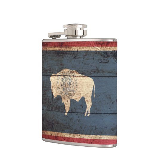 古い木製の穀物のワイオミングの州の旗 フラスク (左)