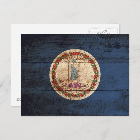 古い木製の穀物のヴァージニアの州の旗 ポストカード (正面/裏面)