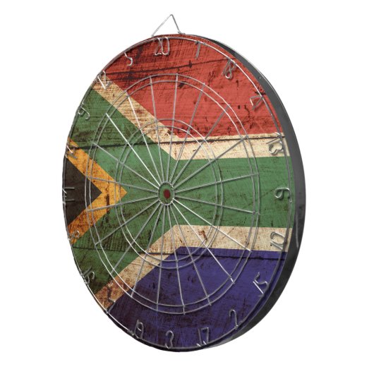 古い木製の穀物の南アフリカ共和国の旗 ダーツボード (正面右)