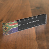 古い木製の穀物の南アフリカ共和国の旗 デスクネームプレート (側面)