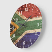 古い木製の穀物の南アフリカ共和国の旗 ラージ壁時計 (傾斜)