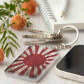 古い木製の穀物の日本朝日旗 キーホルダー (正面右)