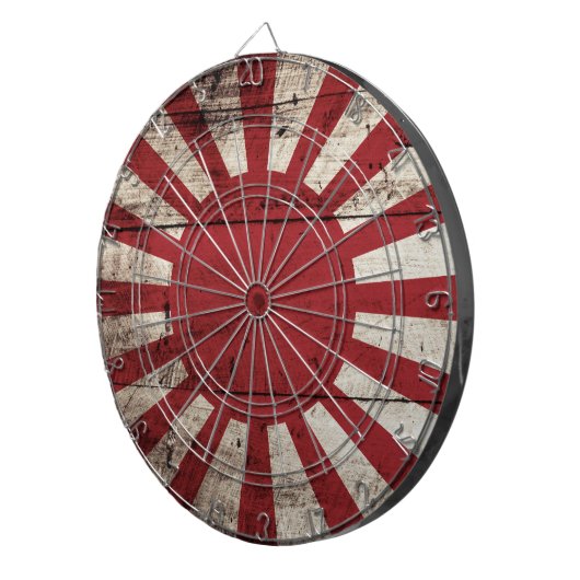 古い木製の穀物の日本朝日旗 ダーツボード (正面右)