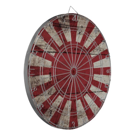 古い木製の穀物の日本朝日旗 ダーツボード (正面左)