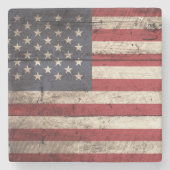 古い木製の穀物の米国旗 ストーンコースター (正面)