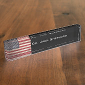 古い木製の穀物の米国旗 デスクネームプレート (側面)