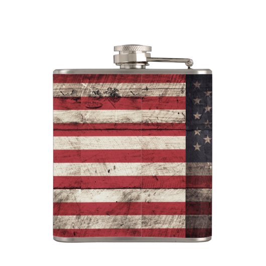 古い木製の穀物の米国旗 フラスク (裏面)