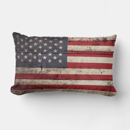 古い木製の穀物の米国旗 ランバークッション (正面)