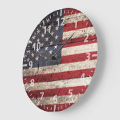 古い木製の穀物の米国旗 ラージ壁時計 (傾斜)