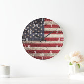 古い木製の穀物の米国旗 ラージ壁時計 (ホーム)