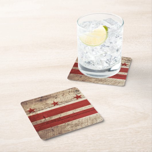 古い木製の穀物のWashington D.C.の旗 スクエアペーパーコースター (インサイチュ)
