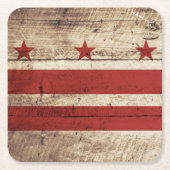古い木製の穀物のWashington D.C.の旗 スクエアペーパーコースター (正面)