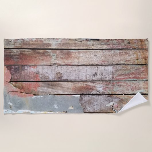 古い木製の素朴なボート木製の板 ビーチタオル (正面)