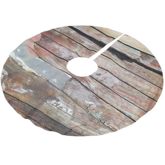 古い木製の素朴なボート木製の板 ブラッシュドポリエステルツリースカート (アングル)