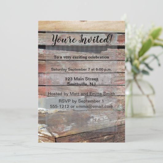 古い木製の素朴なボート木製の板 招待状 (スタンド正面)