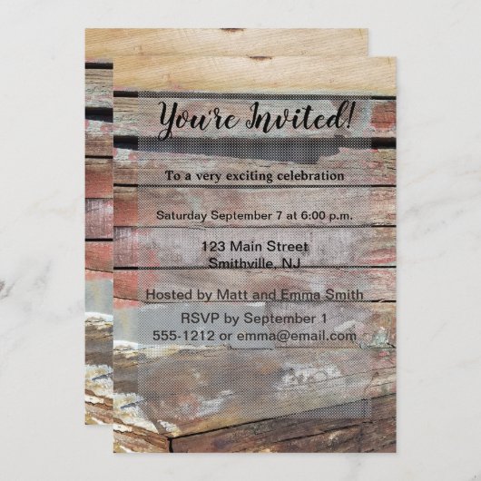 古い木製の素朴なボート木製の板 招待状 (正面/裏面)