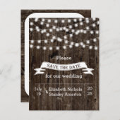 古い木製の結婚式のライトの文字列の日付を保存 案内ポストカード (正面/裏面)