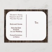 古い木製の結婚式のライトの文字列の日付を保存 案内ポストカード (裏面)