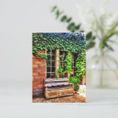 古い木製カントリーベンチアイビーつる植物はがき ポストカード (スタンド正面)