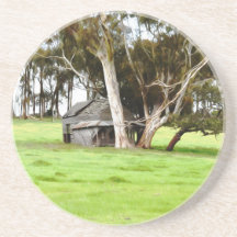 古い木製シャック砂岩コースター