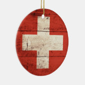 古い木製スイス国旗 セラミックオーナメント (右)