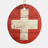 古い木製スイス国旗 セラミックオーナメント (左)