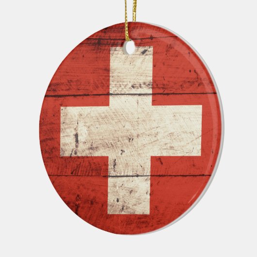 古い木製スイス国旗 セラミックオーナメント (左)