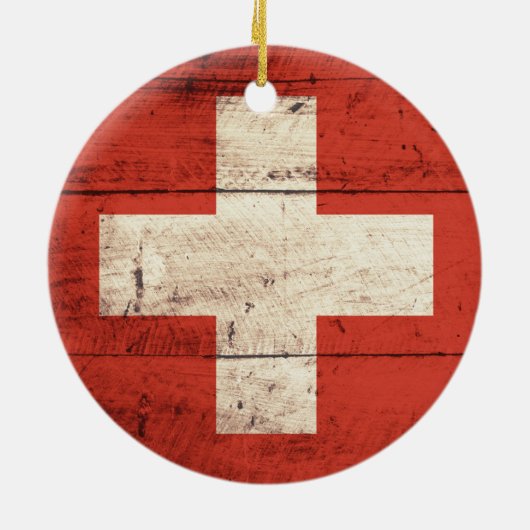 古い木製スイス国旗 セラミックオーナメント (裏面)