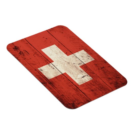 古い木製スイス国旗 マグネット (右側)