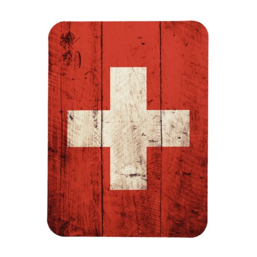 古い木製スイス国旗 マグネット (縦)