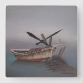 古い木製スキッフの壁時計 スクエア壁時計 (正面)