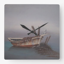 古い木製スキッフの壁時計