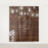 古い木製ストリングライト結婚のフォトバックグラウンド タペストリー (正面)