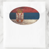 古い木製セルビア国旗 楕円形シール (バッグ)