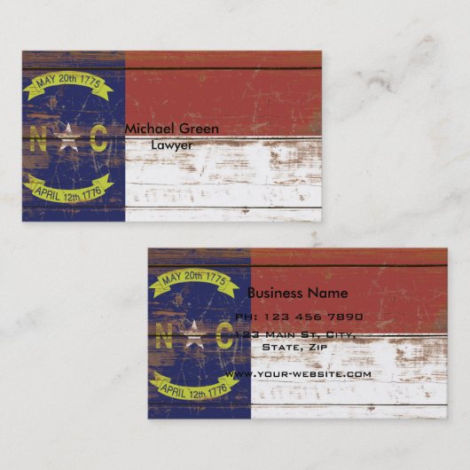 古い木製ノースカロライナ州旗 名刺 (正面/裏面)