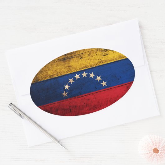 古い木製ベネズエラ国旗 楕円形シール (封筒)