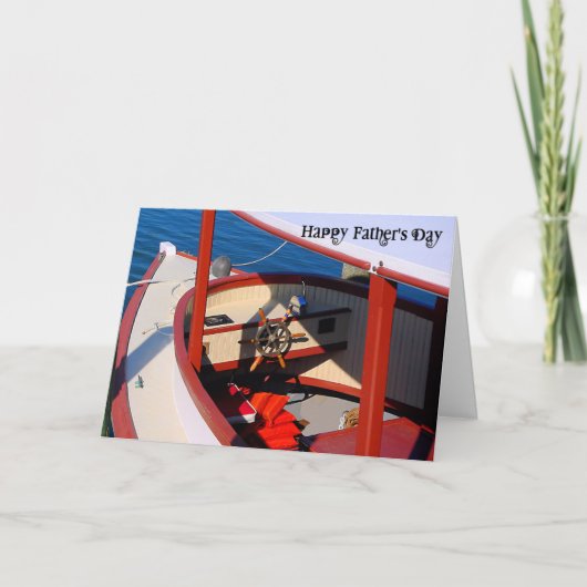 古い木製ボートで父の日のカード カード (正面)