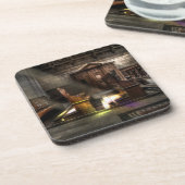 古い木製教会のベンチと膝蓋付き コースター (左側)