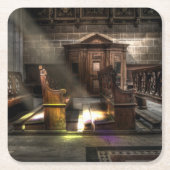 古い木製教会のベンチと膝蓋付き スクエアペーパーコースター (正面)