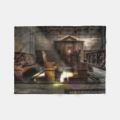 古い木製教会のベンチと膝蓋付き フリースブランケット (正面(横))