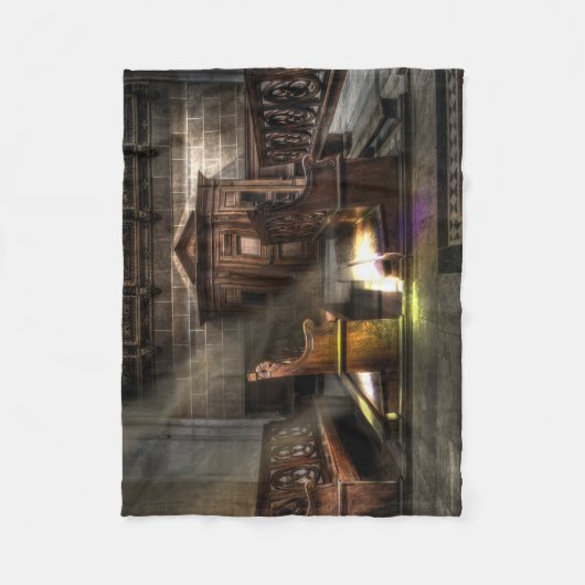 古い木製教会のベンチと膝蓋付き フリースブランケット (正面)