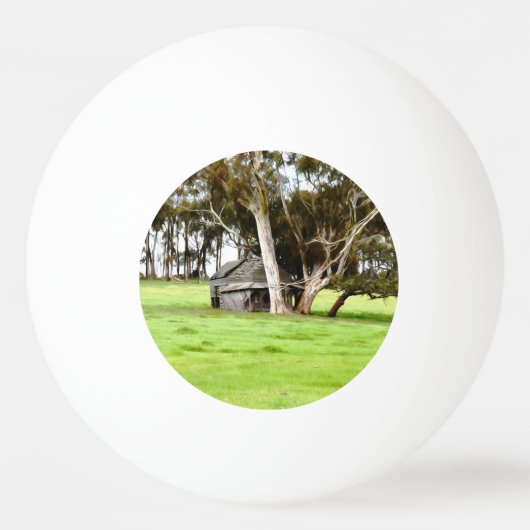 古い木造の小屋 卓球ボール (裏面)