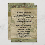 古い木、ヴィンテージのフランス人の紙の結婚式招待状 招待状 (正面/裏面)