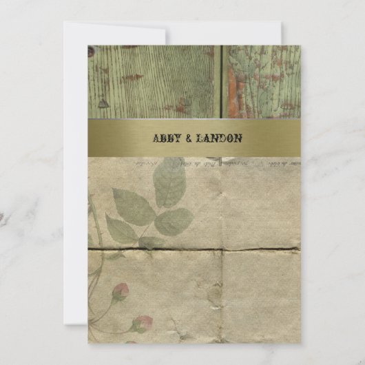 古い木、ヴィンテージのフランス人の紙の結婚式招待状 招待状 (裏面)