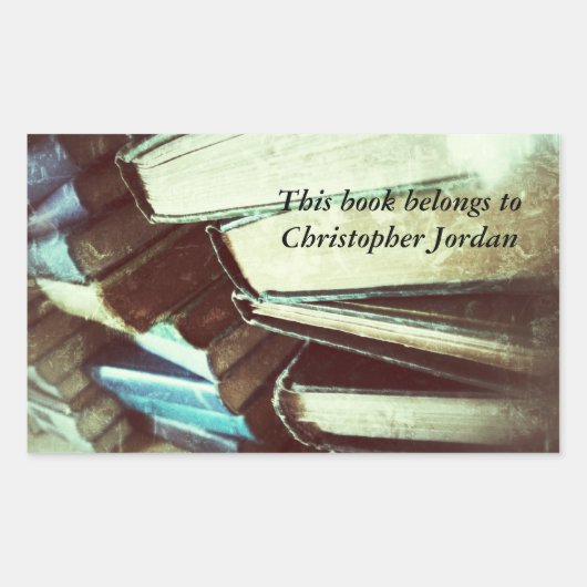 古い本のスタック蔵書票シール 長方形シール (正面)