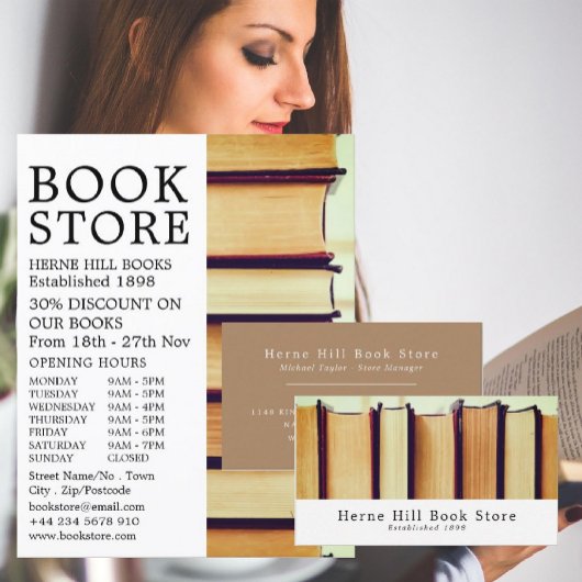 古い本の列，書店 名刺