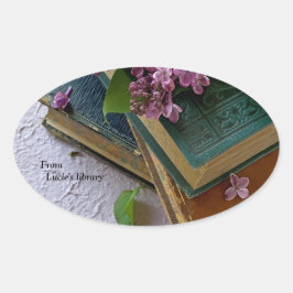 古い本やライラック 楕円形シール