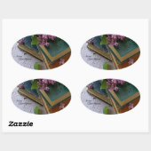 古い本やライラック 楕円形シール (シート)