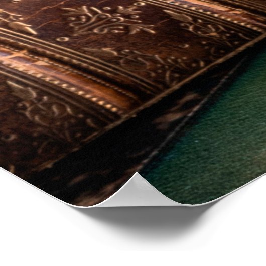 古い本、古筆、木製のヴィンテージのインク井戸 ポスター (角)