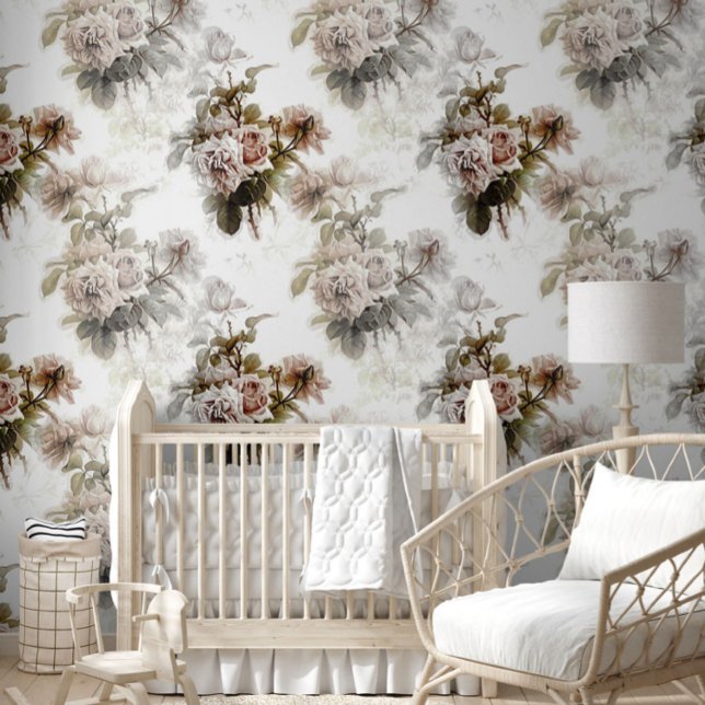 古い柔ファッションドらかいバラグレーピンクの花束パターン 壁紙 (クリエイターアップロード済み)